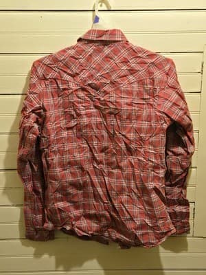 Christian Audigier Shirt Men's M Red Plaid Long Sleeve Western Pockets - Thumbnail 3