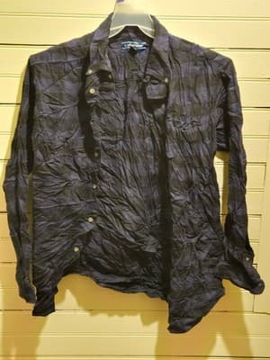 Croft & Barrow Shirt Mens M Navy Crinkle Button Up Long Sleeve Lightweight - Image 1