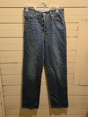 Levis Jeans Womens 29 Ribcage High Rise Straight Button Fly Med Wash Blue - Image 1