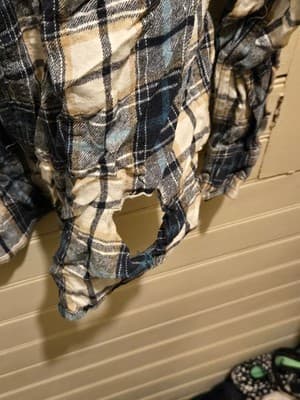 Sonoma Flannel Shirt Womens M Blue White Plaid Button Front Distressed Hole - Thumbnail 3