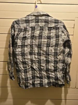 Faded Glory Shirt Mens M Black White Plaid Long Sleeve Button Up Chest Pockets - Thumbnail 3