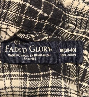 Faded Glory Shirt Mens M Black White Plaid Long Sleeve Button Up Chest Pockets - Thumbnail 2