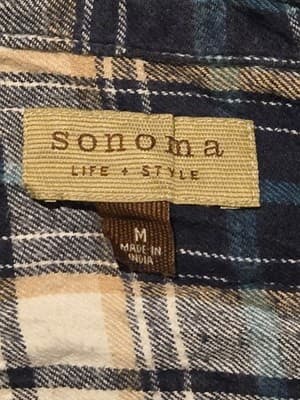 Sonoma Flannel Shirt Womens M Blue White Plaid Button Front Distressed Hole - Thumbnail 2