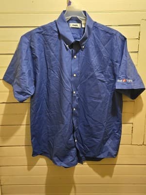 Cintas Work Shirt Mens 17.5 SS Button Down Blue Embroidered Logo First Transit - Image 1
