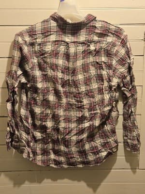 Basic Editions Shirt Women's M Plaid Button Up Long Sleeve Flannel Cotton Casual - Thumbnail 3