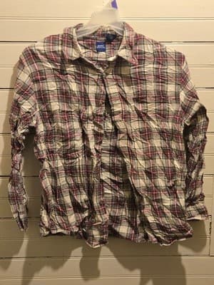 Basic Editions Shirt Women's M Plaid Button Up Long Sleeve Flannel Cotton Casual - Image 1