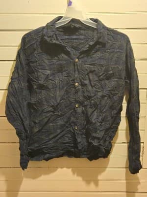 Croft & Barrow Button Up Shirt Womens L Blue Crinkle 100% Cotton Long Sleeve - Image 1