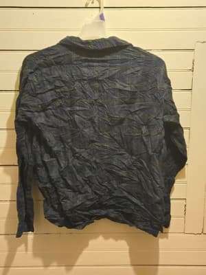 Croft & Barrow Button Up Shirt Womens L Blue Crinkle 100% Cotton Long Sleeve - Thumbnail 3