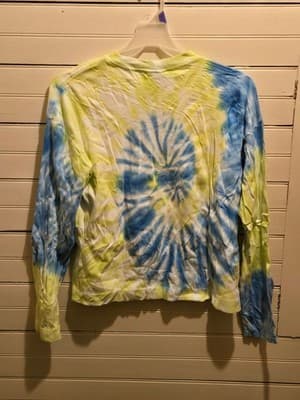 Empyre Shirt Womens S Tie Dye Long Sleeve Graphic Skull Rose Yellow Blue - Thumbnail 3