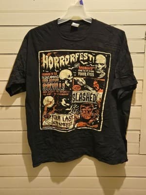 Port & Company T-Shirt Mens 2XL Horrorfest Comic Graphic Black Short Sleeve Tee - Image 1
