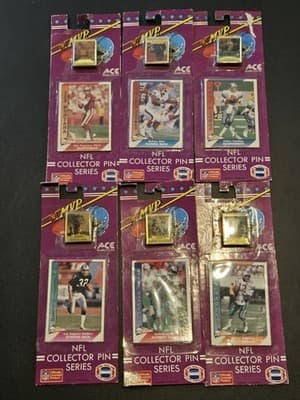 Lot of 6 NFL Collector Pin Series 1991 ACE Novelty w/ Card Marino Montana Aikman - Image 1