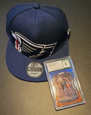New Orleans Pelicans New Era NWOT Hat & Zion Willianson CSG Graded Card With 9 - Image 1