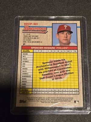 2020 Bowman Heritage #92CP-SH Spencer Howard Chrome Prospects Yellow #/75 - Thumbnail 2