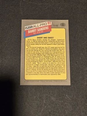 1991 Fleer #9 Barry Sanders All-Pro '91 - Thumbnail 2