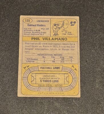 1974 Topps #139 Phil Villapiano - Thumbnail 2