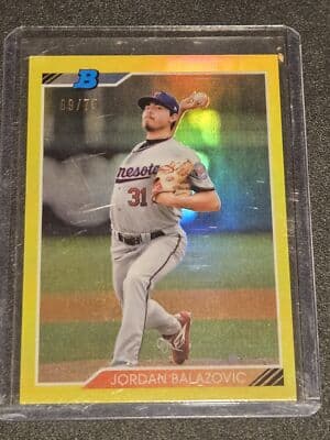 2020 Bowman Heritage #92CP-BLZ Jordan Balazovic Chrome Prospects Yellow #/75 - Image 1