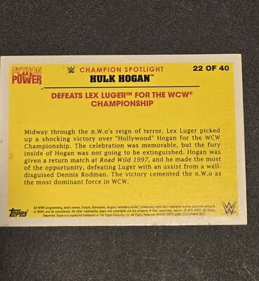 2015 Topps WWE Road to Wrestlemania #22 Defeats Lex Luger Hulk Hogan Tribute - Thumbnail 2