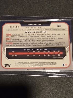 2015 Bowman Draft #172 Austin Rei Blue #/150 - Thumbnail 2
