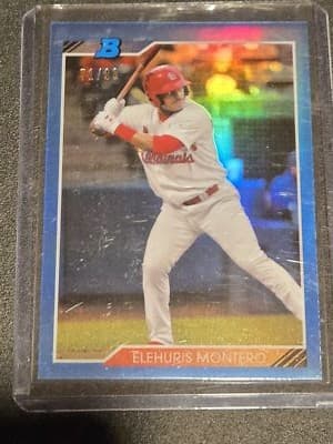 2020 Bowman Heritage #92CP-EM Elehuris Montero Chrome Prospects Blue #/99 - Image 1