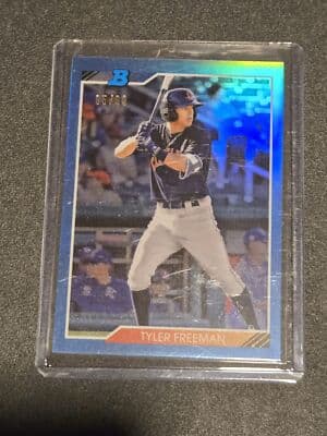 2020 Bowman Heritage #92CP-TF Tyler Freeman Chrome Prospects Blue #/99 - Image 1