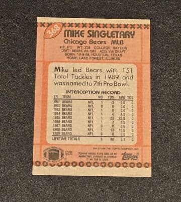 1990 Topps #368 Mike Singletary Collector's Edition (Tiffany) - Thumbnail 2