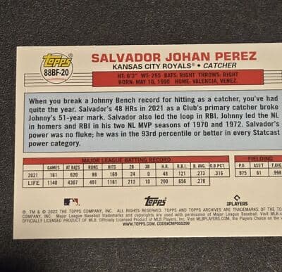 2022 Topps Archives #88BF-20 Salvador Perez 1988 Topps Big Foil - Thumbnail 2