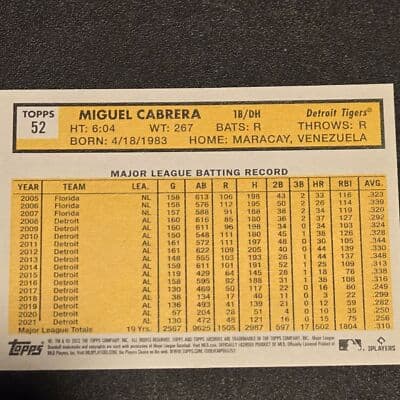2022 Topps Archives #52 Miguel Cabrera - Thumbnail 2