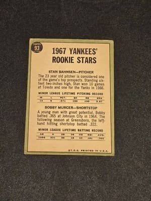 1967 Topps #93 Yankees 1967 Rookie Stars (Stan Bahnsen / Bobby Murcer) - Thumbnail 2