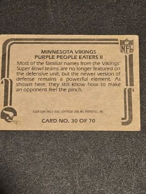 1980 Fleer Team Action #30 Purple People Eaters II - Thumbnail 2