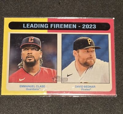 2024 Topps Heritage #313 Leading Firemen - 2023 (Emmanuel Clase/David Bednar - Image 1