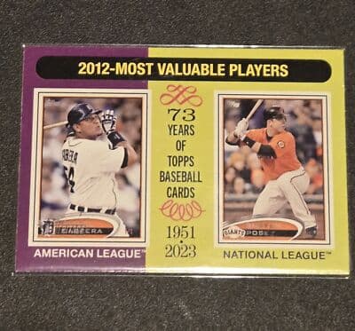 2024 Topps Heritage #199 2012 MVPs (Miguel Cabrera / Buster Posey) MVP - Image 1