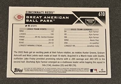 2023 Topps #610 Cincinnati Reds 582 Montgomery Club - Thumbnail 2