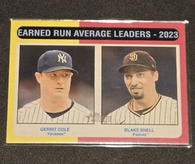2024 Topps Heritage #311 Earned Run Average Leaders-2023 Gerrit Cole/Blake Snell - Image 1