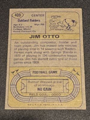 1974 Topps #409 Jim Otto - Thumbnail 2