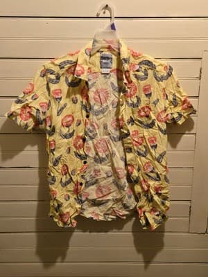 RVCA Shirt Mens M Yellow Floral Short Sleeve Button Front Casual Lightweight - Image 1