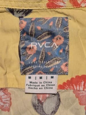 RVCA Shirt Mens M Yellow Floral Short Sleeve Button Front Casual Lightweight - Thumbnail 2