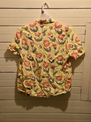 RVCA Shirt Mens M Yellow Floral Short Sleeve Button Front Casual Lightweight - Thumbnail 3