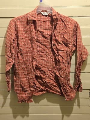 Van Heusen Shirt Mens S-M Long Sleeve Plaid Button Up Red Orange Casual Classic - Image 1