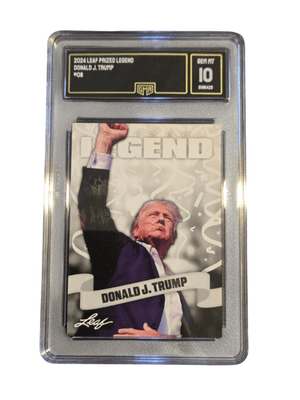 Donald J Trump Trading Cards PSA 8 Leaf OG GMA 10 + 2 MAGA Hats Bundle Set Lot - Thumbnail 5