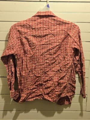 Van Heusen Shirt Mens S-M Long Sleeve Plaid Button Up Red Orange Casual Classic - Thumbnail 3