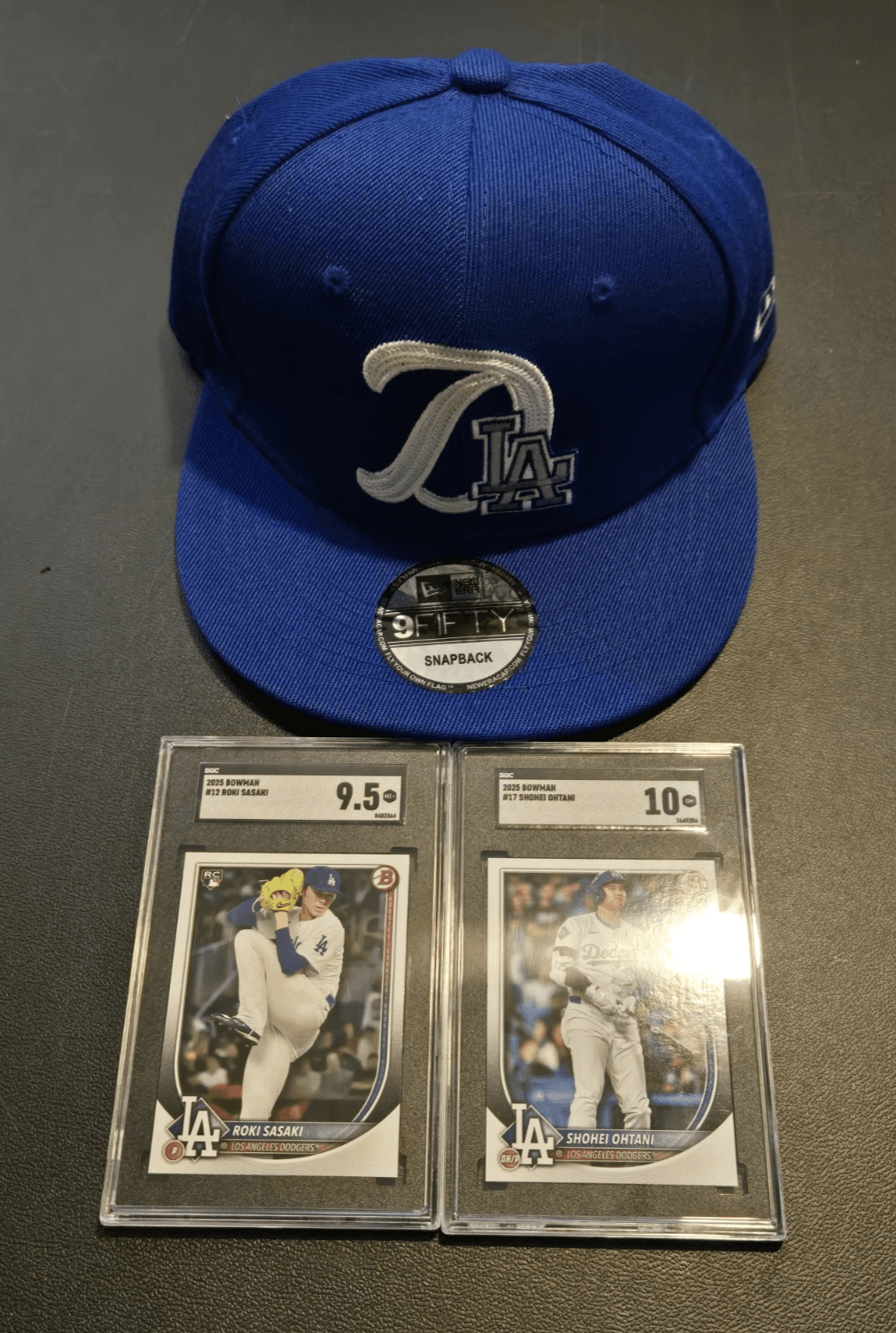 Dodgers Lot Ohtani SGC 10 + Roki Sasaki RC SGC 9.5 & New Era 9FIFTY Snapback - Image 1