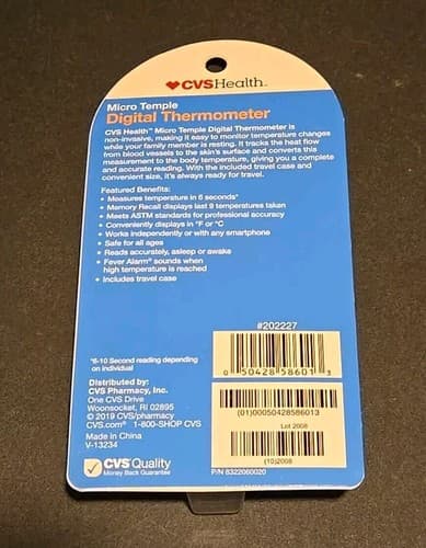 CVS Health Micro Temple Digital Thermometer w Batteries & Travel Case - Thumbnail 2