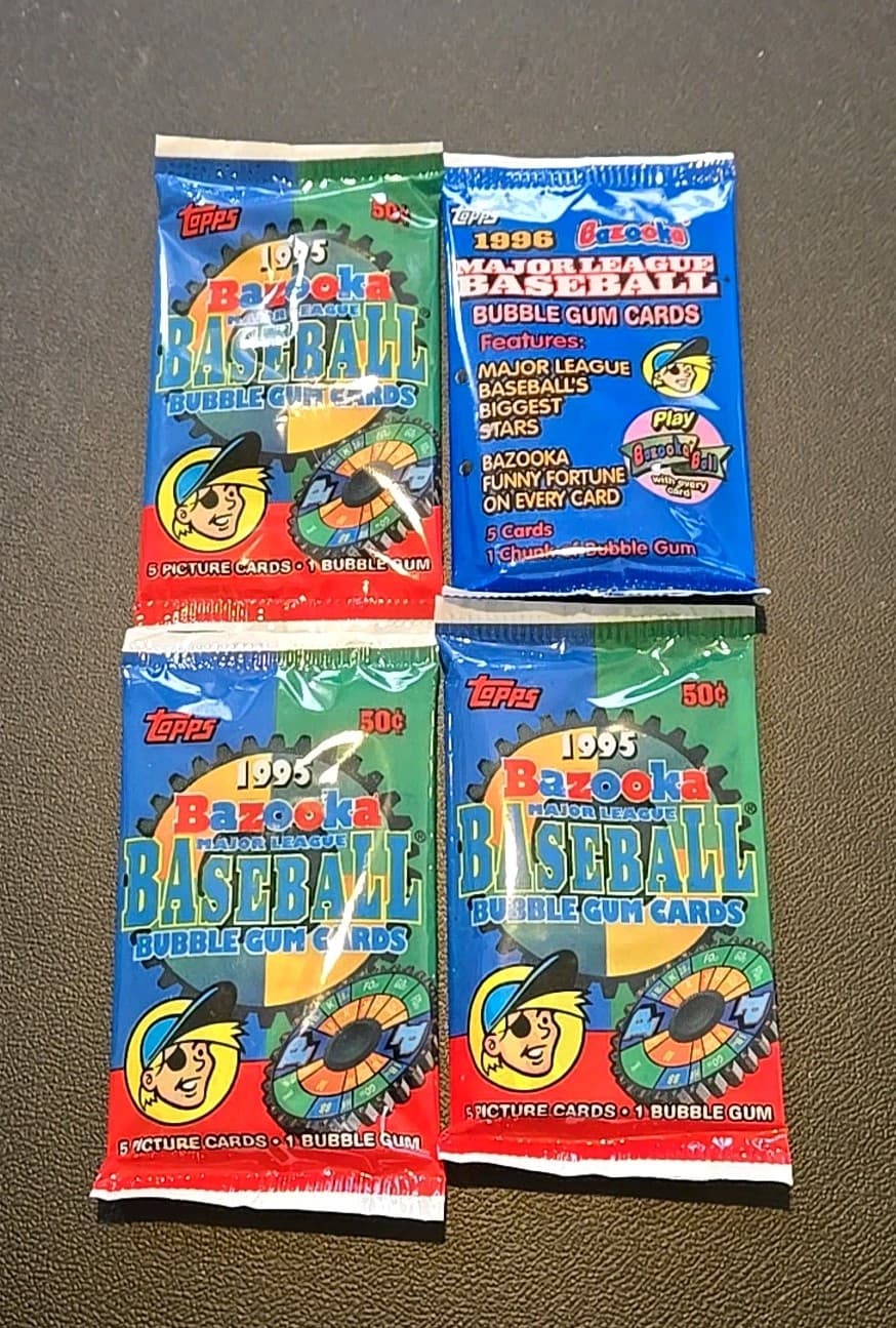 1995-1996 Lot Of 4 Bazooka MLB Packs 2 1995 And 1 1996 - Image 1