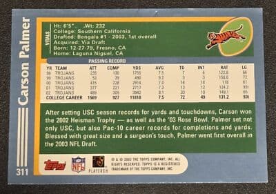 2003 Topps #311 Carson Palmer Topps Collection - Thumbnail 2