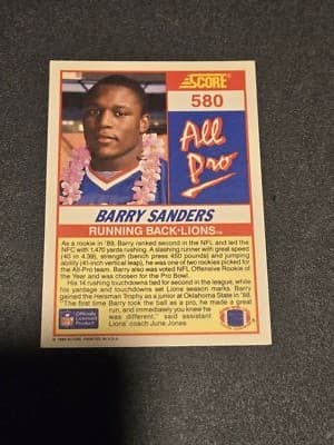1990 Score #580 Barry Sanders - Thumbnail 2