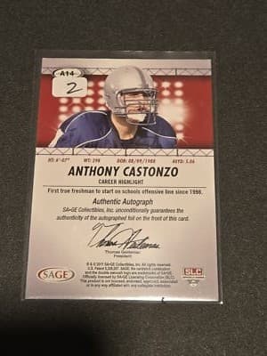 2011 SAGE HIT #A14 Anthony Castonzo Autographs gold #/250 - Thumbnail 2