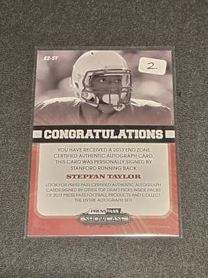 2013 Press Pass Showcase #EZ-ST Stepfan Taylor End Zone Autographs #/50 - Thumbnail 2
