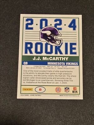 2024 Score #8 J.J. McCarthy 35th Anniversary Rookies - Thumbnail 2