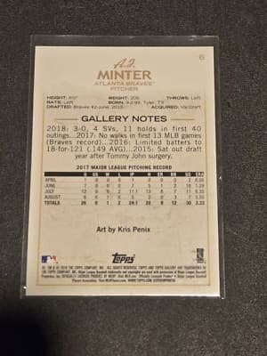2018 Topps Gallery #6 A.J. Minter - Thumbnail 2