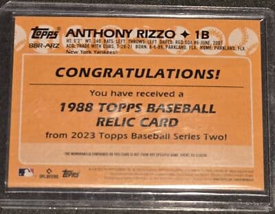 2023 Topps Anthony Rizzo 1988 Topps Baseball 35th Anniversary Relics Series Two - Thumbnail 2